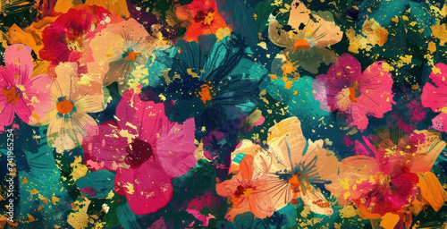 abstract floral artwork with bold textures and splashes of gold for dynamic interior designs