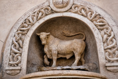 The Fountain of the Bull, located in Piazza Salandra in Nardò, is a work of art created in 1930 by the sculptor Michele Gaballo. It depicts a young and powerful bull digging the ground with its paw