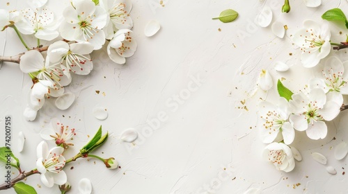 A spring border background adorned with white blossoms