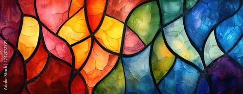 Bright Watercolor Stained Glass Effect: Traditional Meets Abstract Art with Vibrant Colors and Black Lines