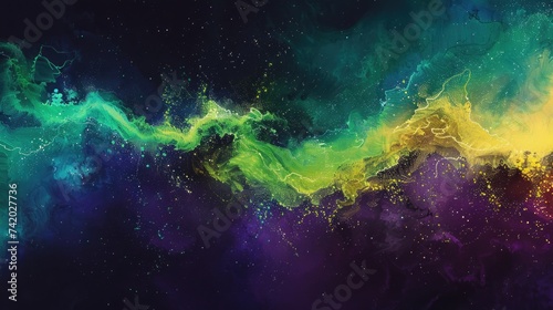 Enchanted Night: Dark Sky Illuminated by Green and Purple Watercolor Aurora for a Magical Desktop