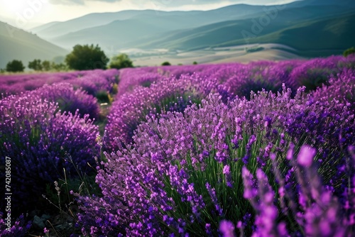 Lavender field with mountain background