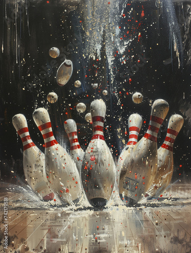 The satisfying crash of a bowling strike pins scattering like confetti the bowlers triumph shared with cheers from spectators