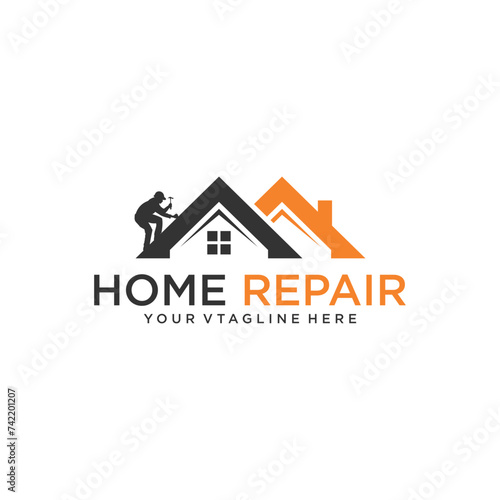 Creative Home repair, Home roof logo template for roof installation, repair, replacement, maintenance. Real Estate, Construction, Building Concept Logo Design Template