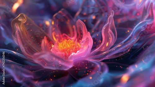 Galactic Jasmine: Ferrofluid-infused jasmine petals emanate a cosmic radiance, evoking nebula euphoria.