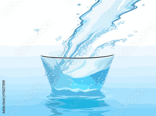 Empty glass cup, full one and water pouring into realistic glass cup from plastic bottle on transparent background set. Purified or mineral water advertising, package vector design.