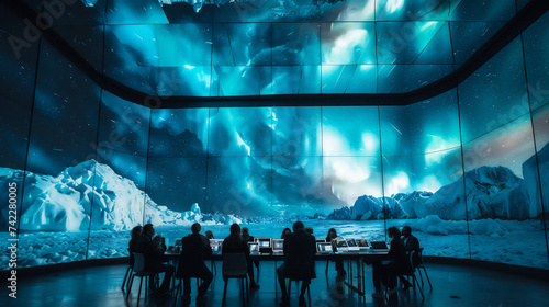 business meeting in a room with transparent walls, which conveys the atmosphere of the south pole
