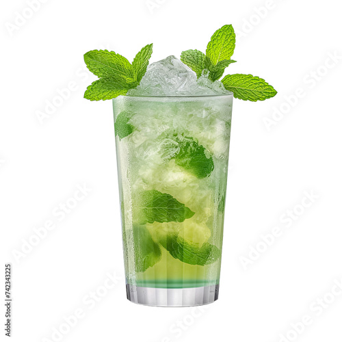 A glass of mojito cocktail isolated on white background