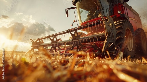 Combine harvester working on a farm
