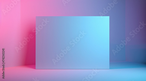 Rectangular blank paper board in neon pink and blue colors. Card for advertising mockup. Copy space for text. Vibrant, minimalistic editorial aesthetic.