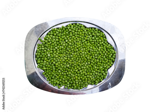 Top view of Pease in a Silver Tray. Healthy and green food. Fresh green peas. Pods of green organic pease in a Silver Tray.