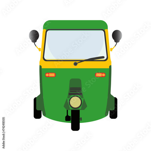 The tuk-tuk or Auto Rickshaw front view vector, illustration. CNG auto rickshaw India.