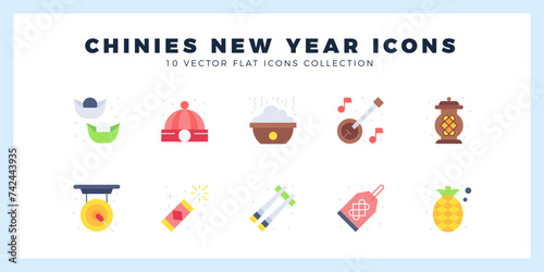 10 Chinese New Year Flat icon pack. vector illustration.
