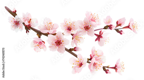 桜の枝に咲く美しいソメイヨシノの花々のイラスト（透過な背景素材）