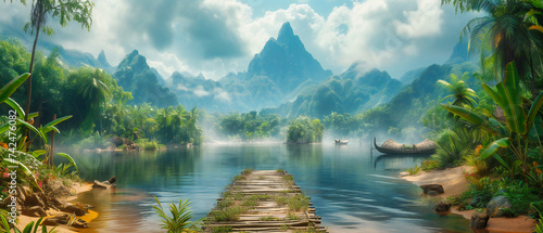 Scenic Asian Landscape with Karst Mountains, Tranquil River Reflections, Travel and Nature, Peaceful Morning in Guilin