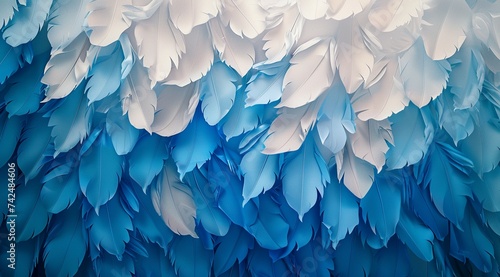an abstract painting of blue and white origami feathers generated by ai