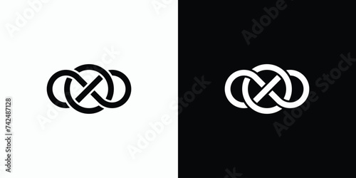 Infinity emblem line vector logo design with circle in the middle.
