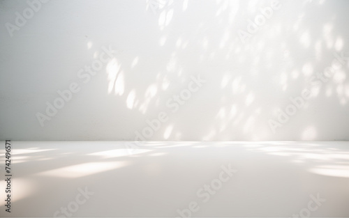 Minimalistic light background with blurred foliage shadow on a white wall. Beautiful background for presentation.