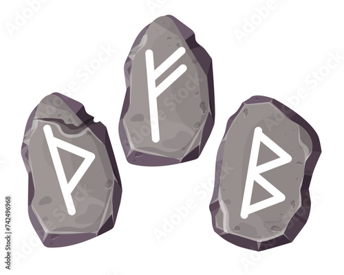 Rune stone set norse magic game symbols,sacred script isolated on white background. Collection scandinavian letters occult letters 