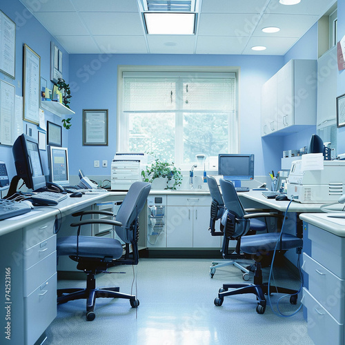 High angle view of a well organized medical workstation calm and prepared