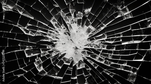 Abstract background of cracked and broken glass. black and white color background