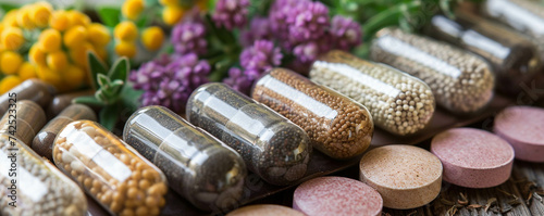 Medical herbs and pills alternative medicine and pharmaceuticals