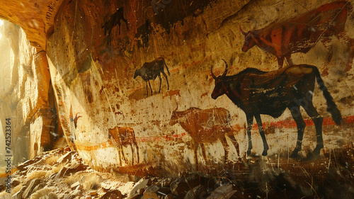 Ancient paintings on the cave walls