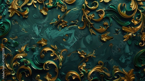 Elegant Teal Upholstery with Golden Baroque Embellishments