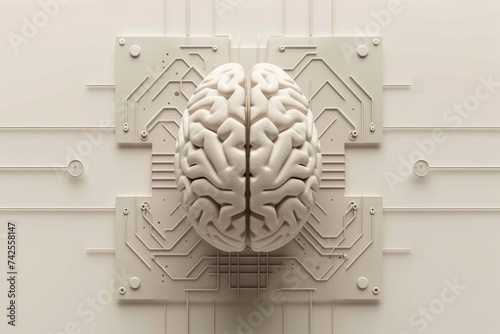 AI Brain Chip object. Artificial Intelligence synchronous human dfm mind circuit board. Neuronal network hardware development smart computer processor molecular beam epitaxy