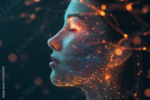 AI Brain Chip replacement. Artificial Intelligence mask mind power management integrated circuits circuit board. Neuronal network cloud training processing brain tumor advocacy