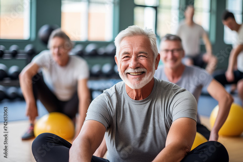 Concepto de vida sana y estilo de vida alegre para los mayores.Ejercicio de gimnasio fitness y deporte para la salud enla tercera edad.