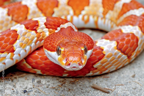 Close-Up of a Corn Snake's Vivid Red and Orange Scales