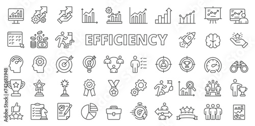 Efficiency icons in line design. Efficiency, productivity, optimization, performance, effectiveness, business isolated on white background vector. Efficiency editable stroke icons.