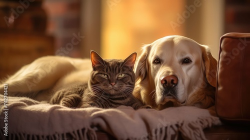 cute dog and cat with person