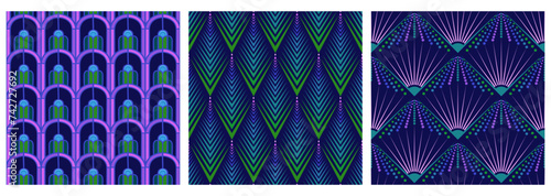 Vector set of three art deco seamless patterns.