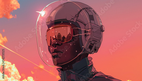 illustration of a young African American pilot wearing a helmet.