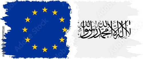 Afghanistan and European Union grunge flags connection vector
