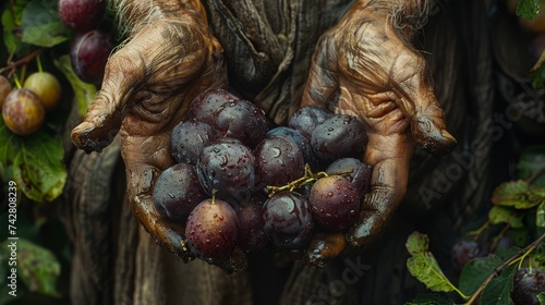 close up plums in hands