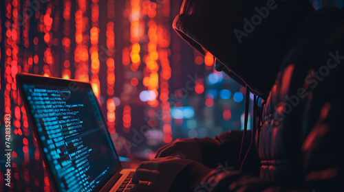 Abstract image of a hacker accessing through a laptop