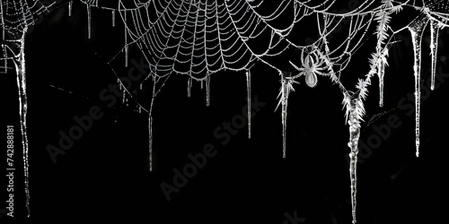 a spider net on a black background, spider web isolated on black , halloween, creepy web spider , spider web banner poster, spider web horror
