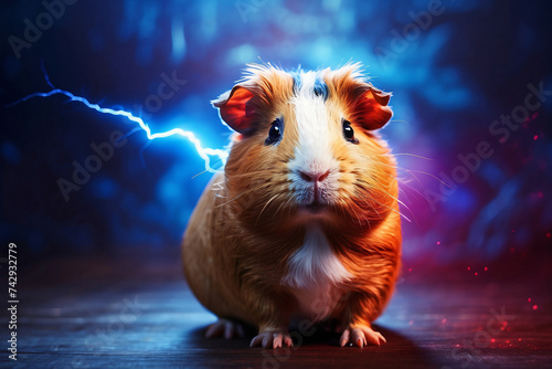 guinea pig with lightning background