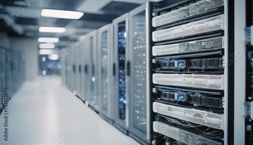 White Server Room Network_communications server cluster in a server room