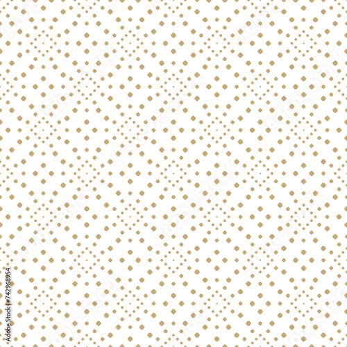 Luxury minimal dotted seamless pattern. Vector geometric minimalist texture with small golden dots, circles in regular grid. Abstract gold and white background. Simple elegant repeated modern design