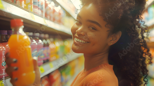 Uma bela e sorridente jovem fazendo compras em um mercado: uma homenagem ao dia mundial do consumidor