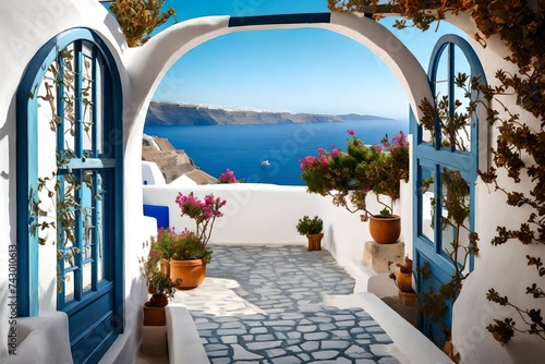 view of arched gate with a view to the sea beach living Santorini island style