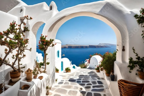 view of arched gate with a view to the sea beach living Santorini island style