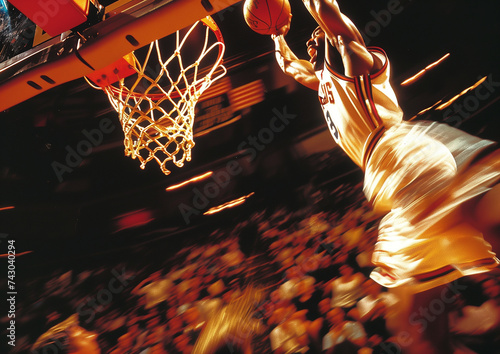 Basketball Player Jumps at the Air. He is Going to Slam Dunk.