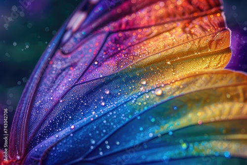 extreme macro shot of transparent rainbow fairy wings, butterfly, dragonfly