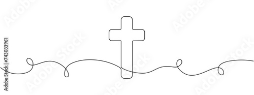 Cross icon icon line continuous editable drawing. One line christianity, orthodox cross. Concept of christianity vector image