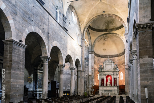 Intricately decorated interior of the church of Santa Maria Forisportam, in Lucca